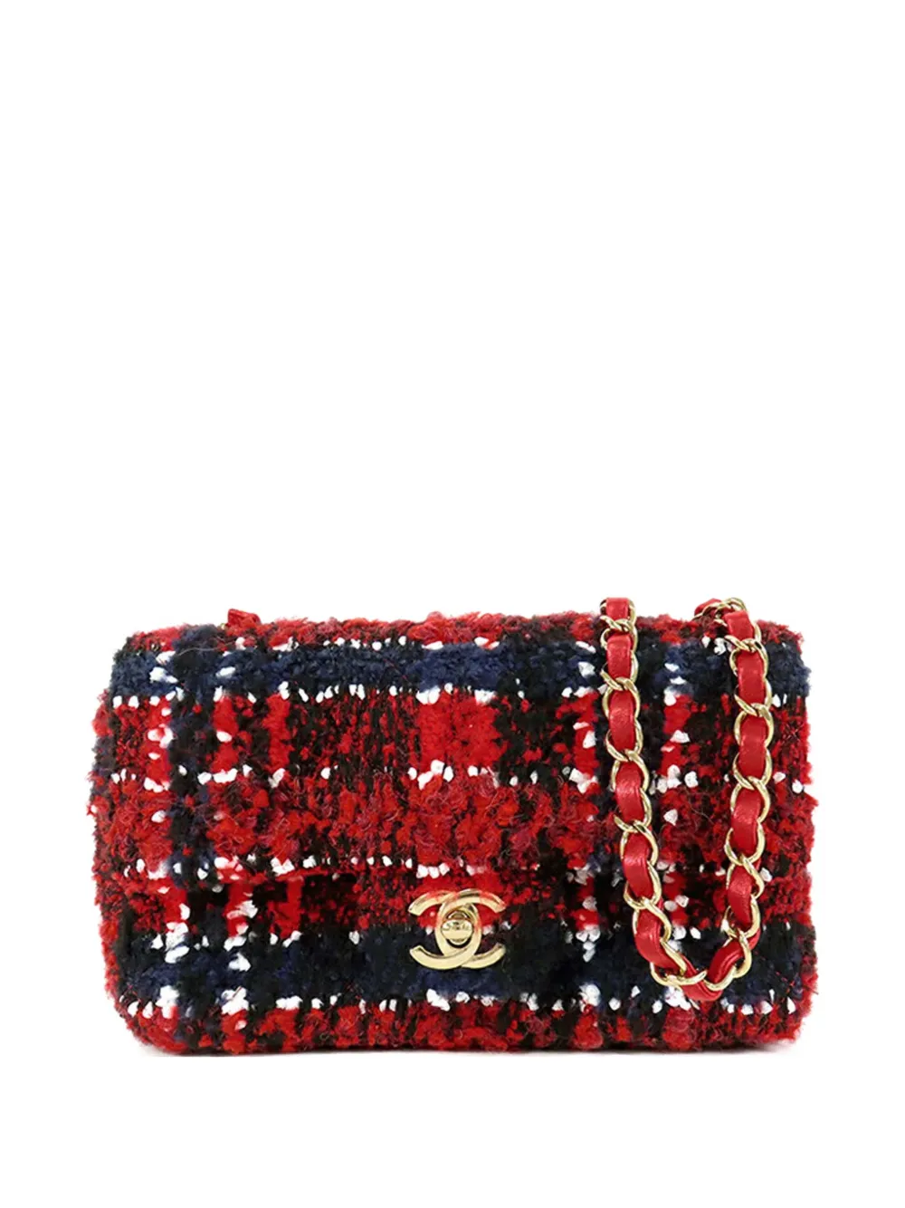 CHANEL Pre-Owned 2021-2025 Mini Rectangular Classic Tweed Plaid Single Flap crossbody bag - Red