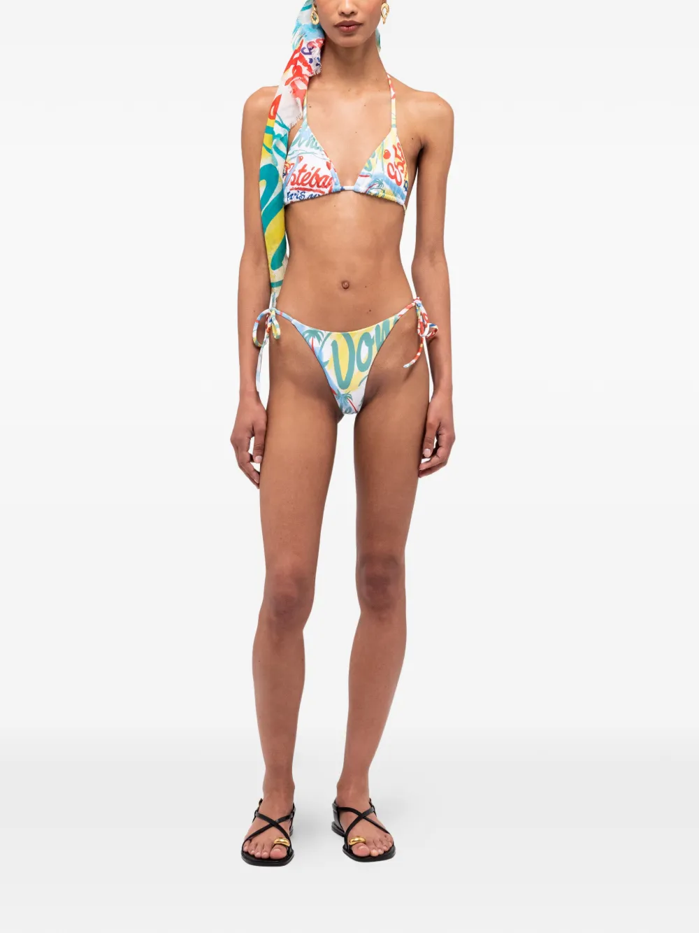  Donde Esteban Bazurto Printed Tie Bikini Bottom - Yellow 