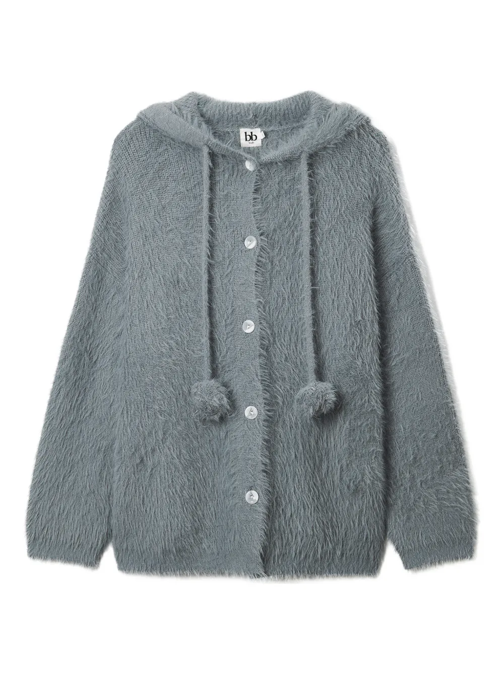 B+ab Hooded Pom-pom Cardigan In Gray