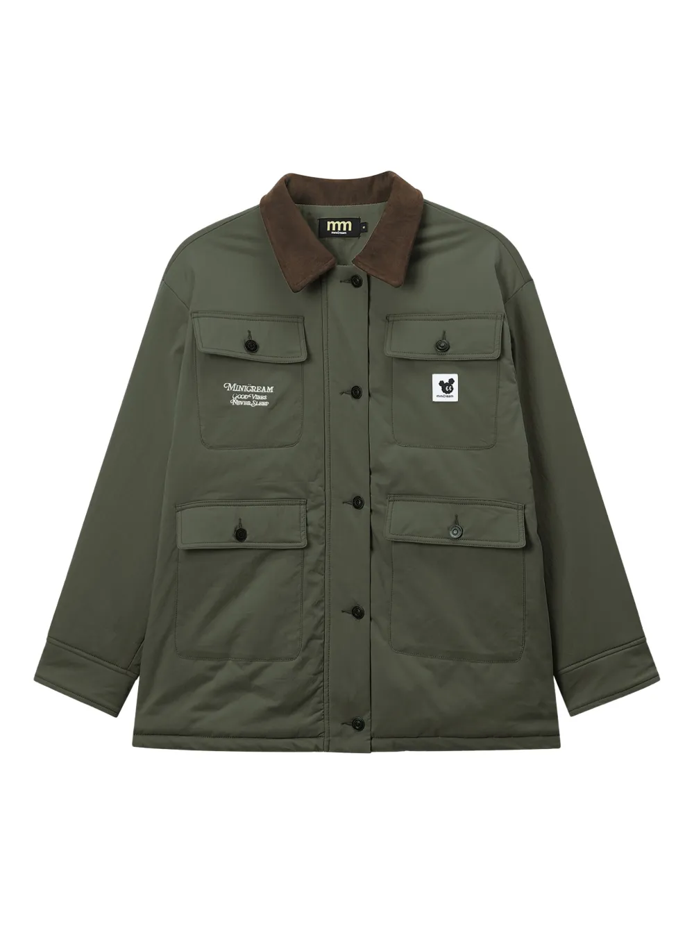 Mini Cream Buttoned Pocket Jacket In Green