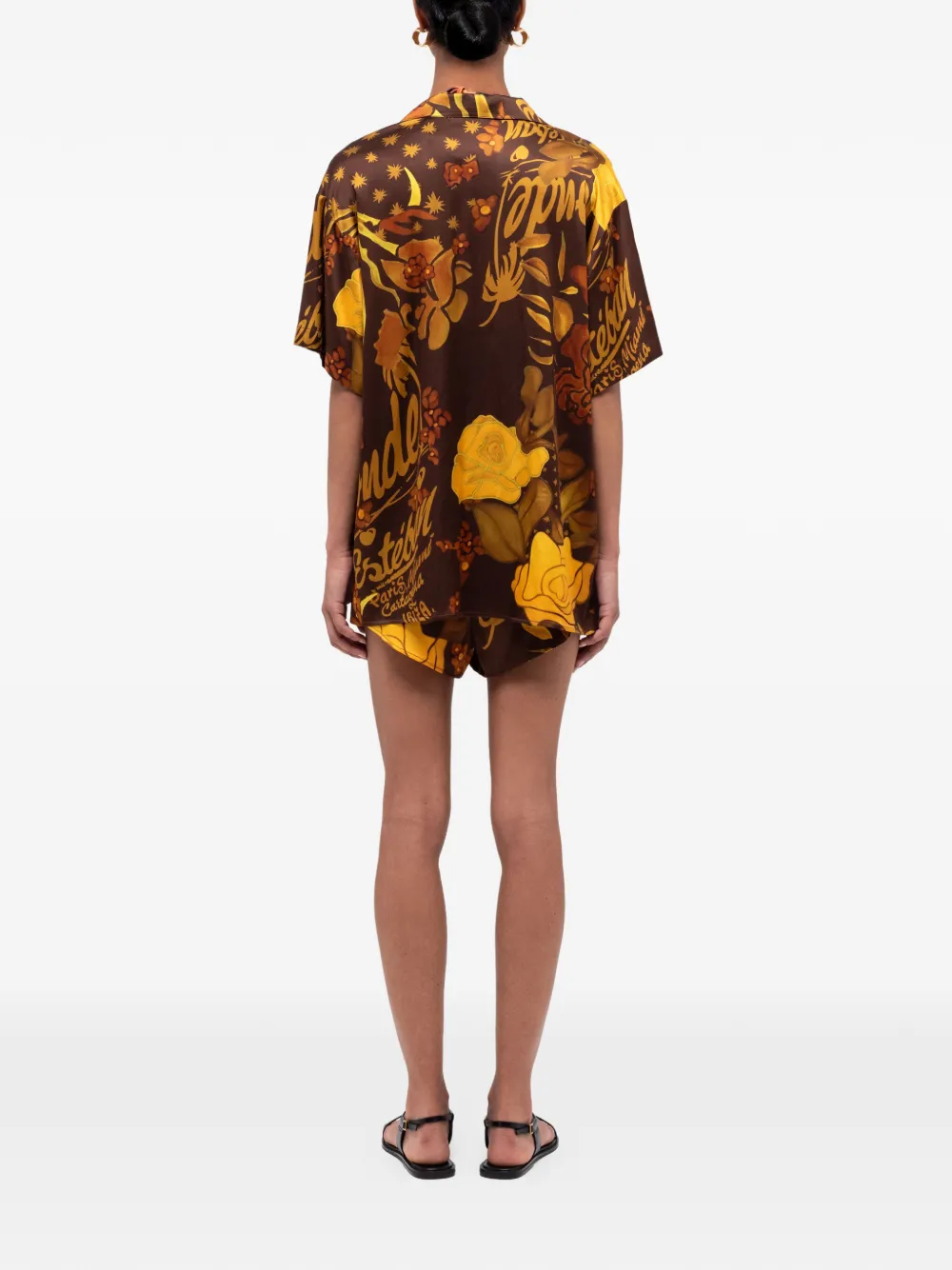 Donde Esteban Veranera shorts met trekkoord en bloemenprint Bruin