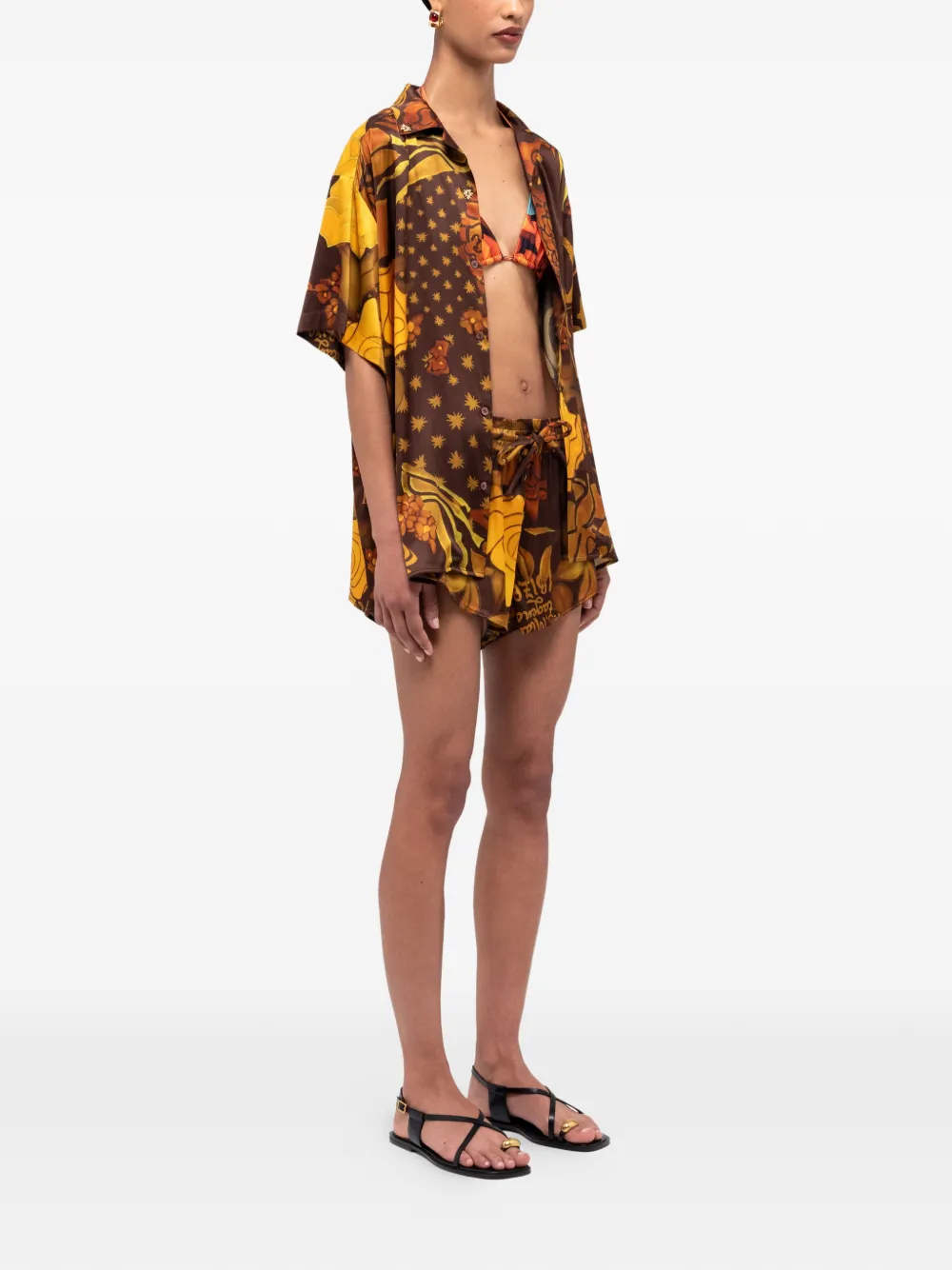  Donde Esteban Veranera Drawstring Floral-print Shorts - Brown 