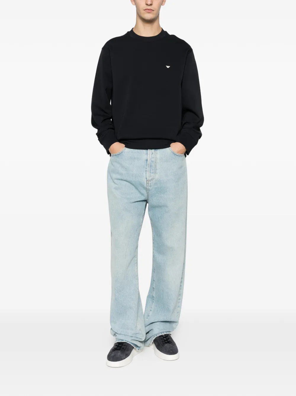 Emporio Armani logo-embroidered sweatshirt - Blauw