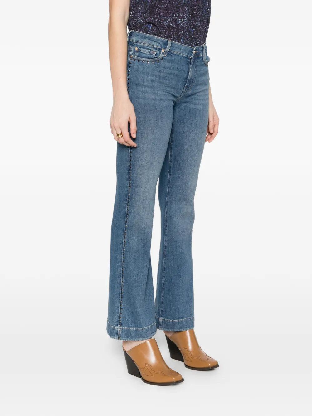  7 For All Mankind Studded Flared Jeans - Blue 