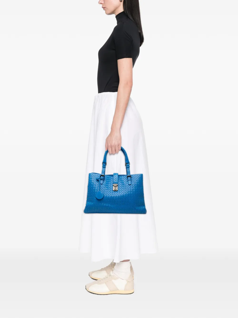 Pre-owned Bottega Veneta 2012-2025 Medium Nappa Intrecciato Roma Tote Bag In Blue