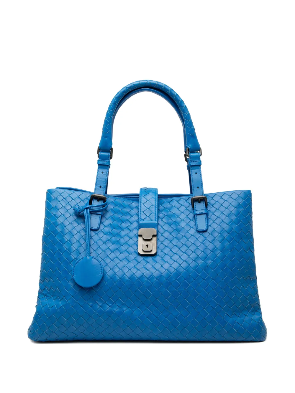 Pre-owned Bottega Veneta 2012-2025 Medium Nappa Intrecciato Roma Tote Bag In Blue