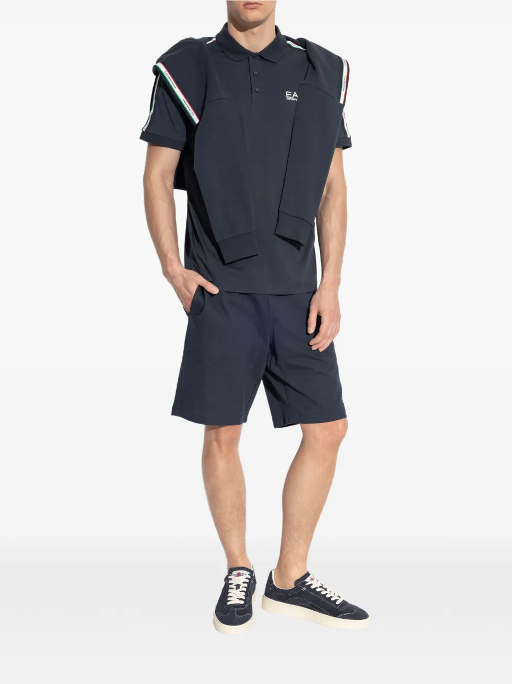 Ea7 Emporio Armani logo stripe polo T-shirt - Blauw