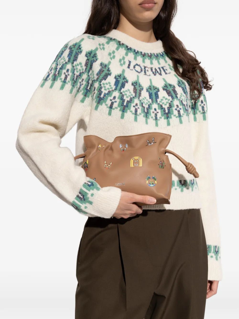 LOEWE mini Flamenco cat-print shoulder bag - Bruin