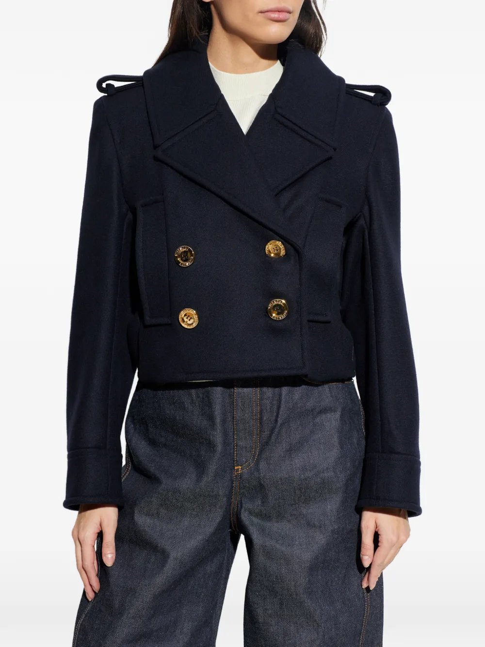  Givenchy Gold-tone Button Wool Jacket - Blue 