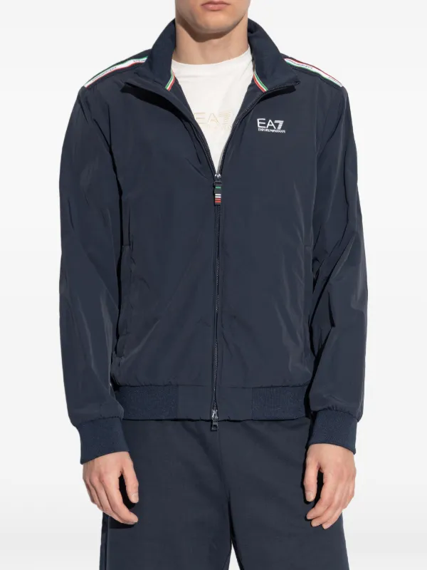 Ea7 Emporio Armani Jaqueta Listrada Com Zíper | Azul | FARFETCH BR