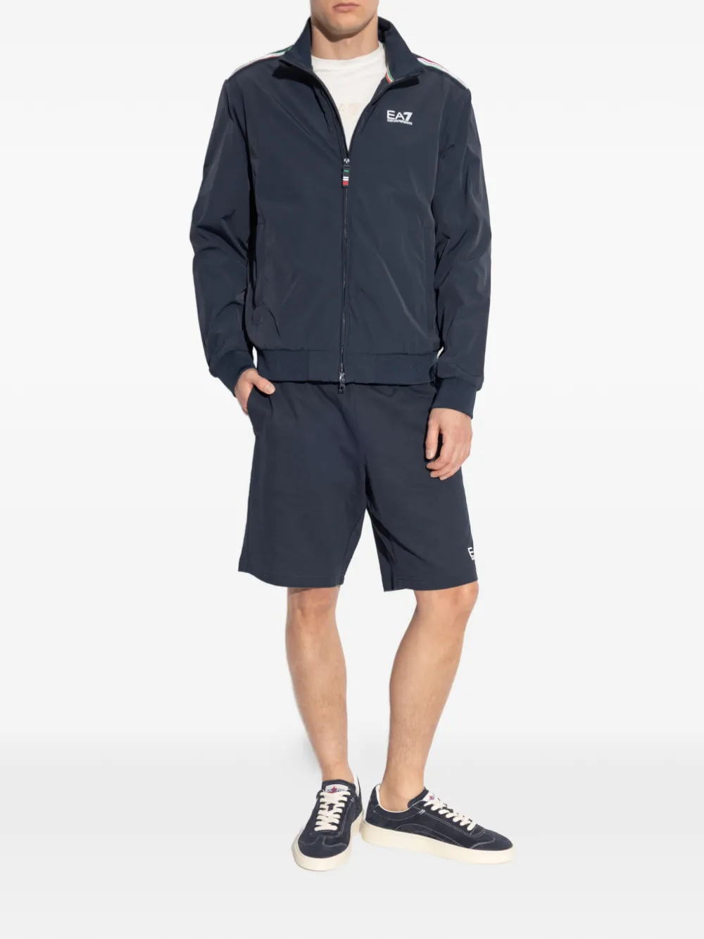 Ea7 Emporio Armani Jaqueta Listrada Com Zíper | Azul | FARFETCH BR