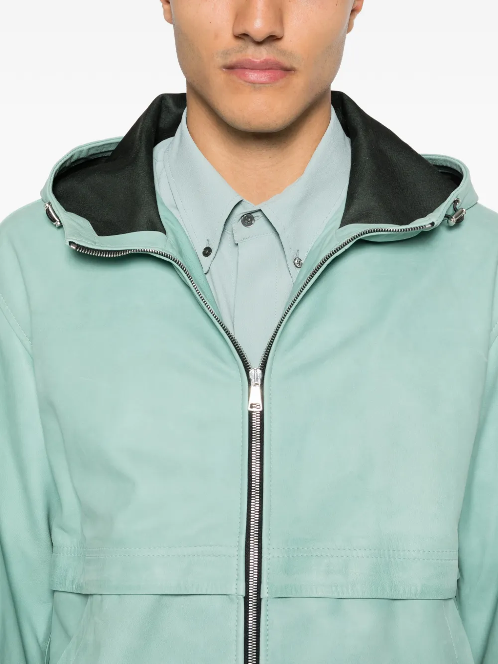 Tagliatore Leren jack met capuchon Groen