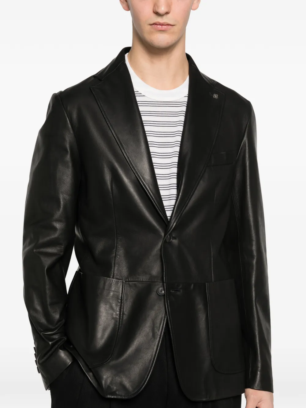 single-breasted leather blazer