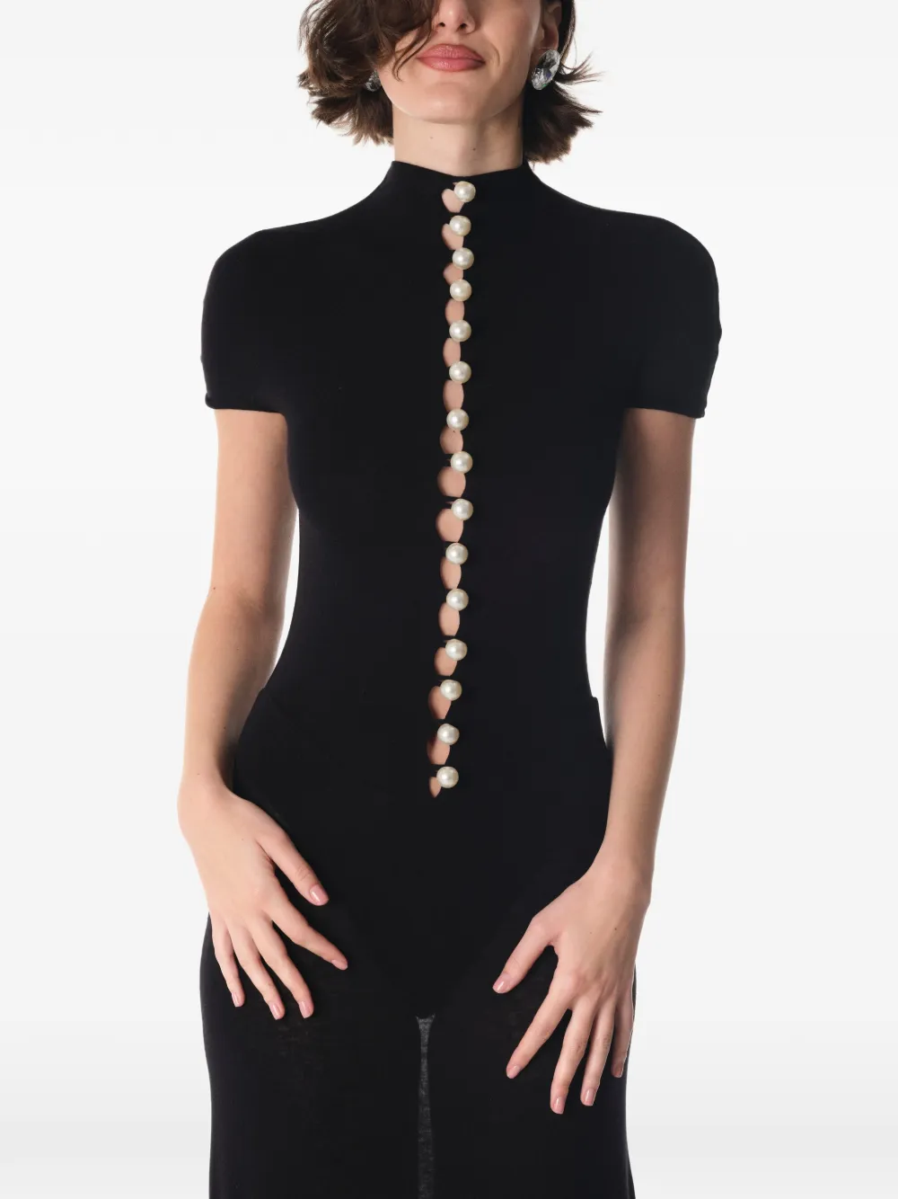 MANURÍ Mia pearl-embellished maxi dress - Zwart