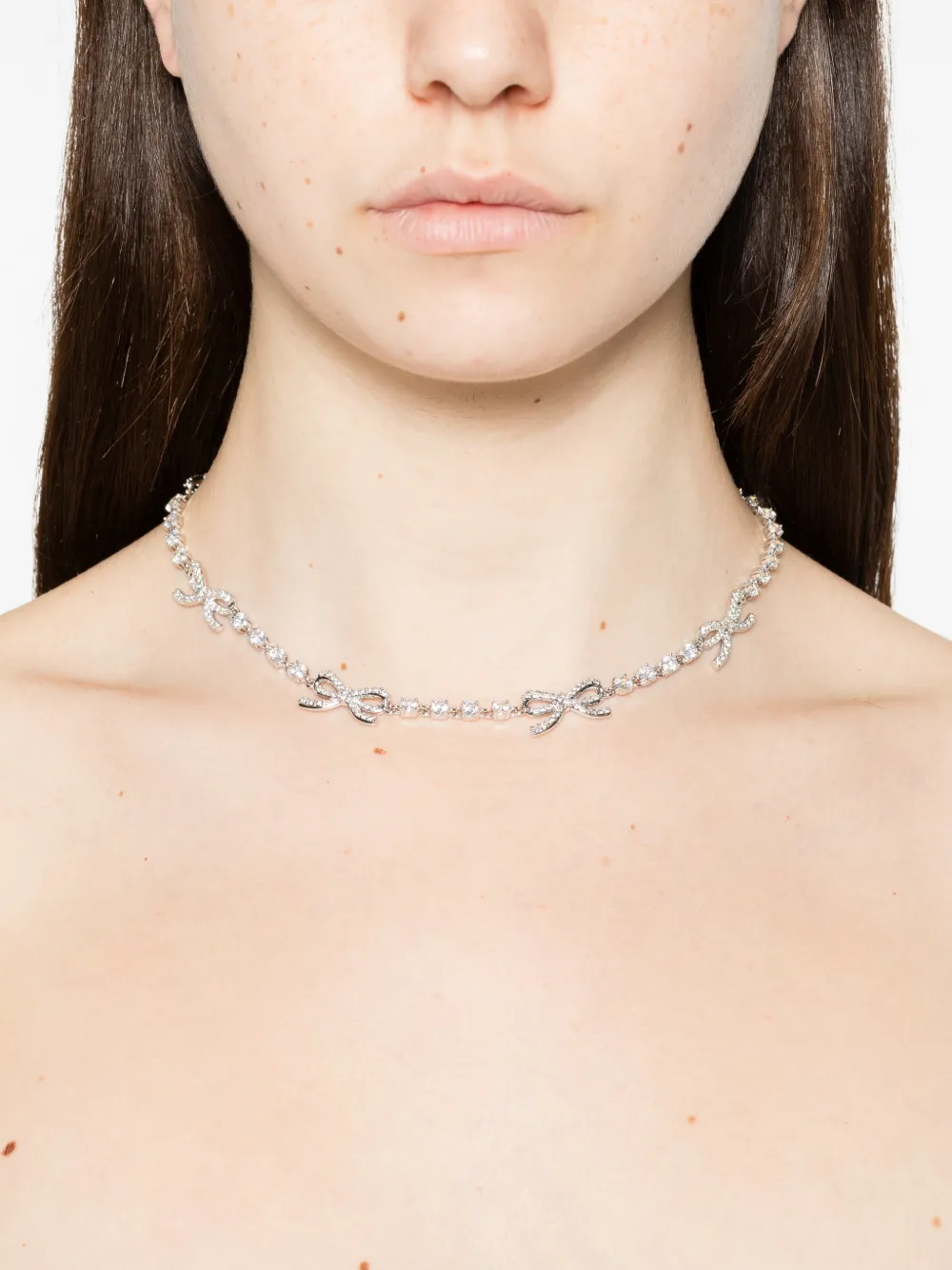 Self-Portrait bow-embellished necklace - Zilver