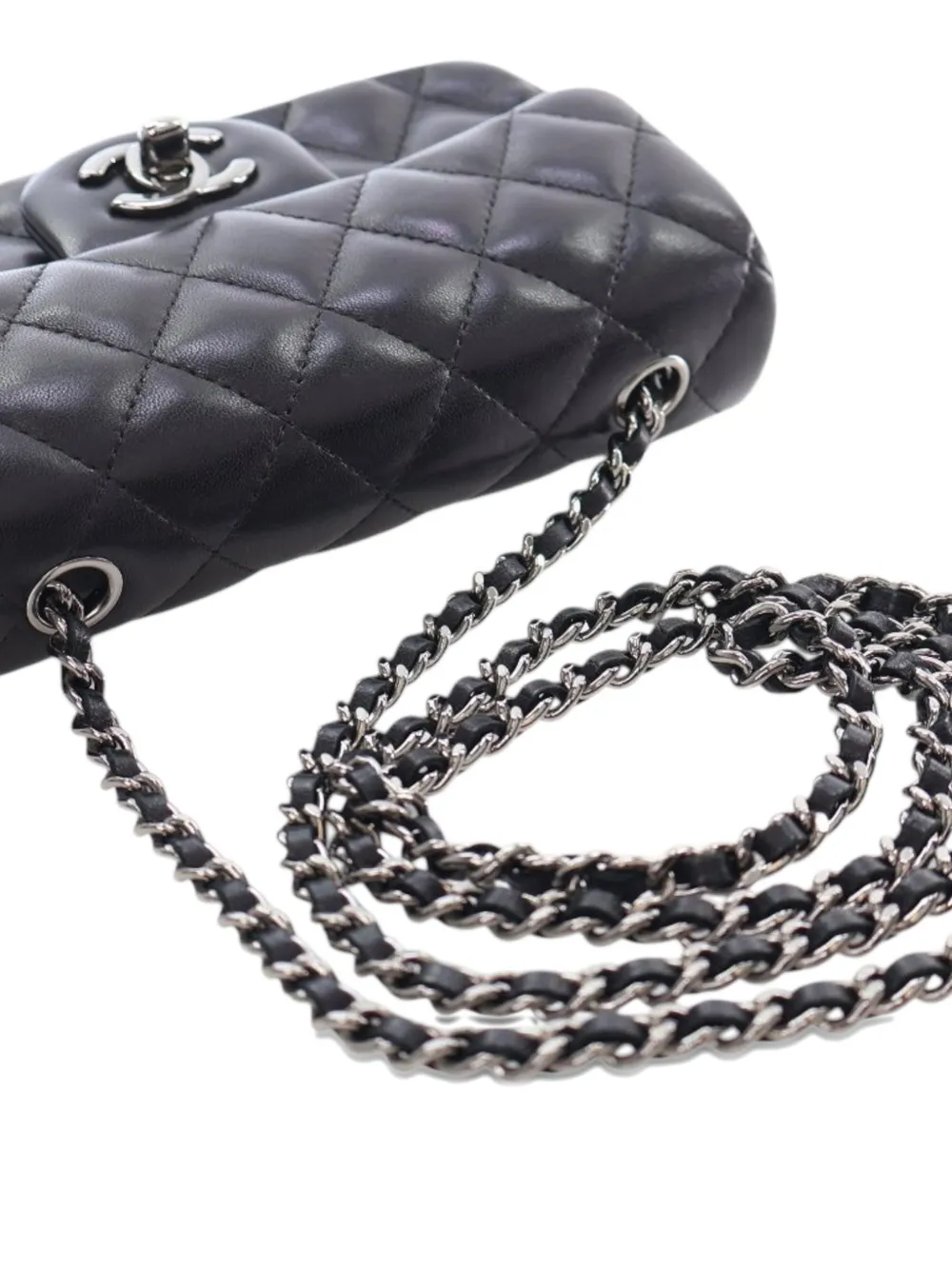 Pre-owned Chanel 2013-2014 Extra Mini Rectangular Classic Lambskin Single Flap Crossbody Bag In Black