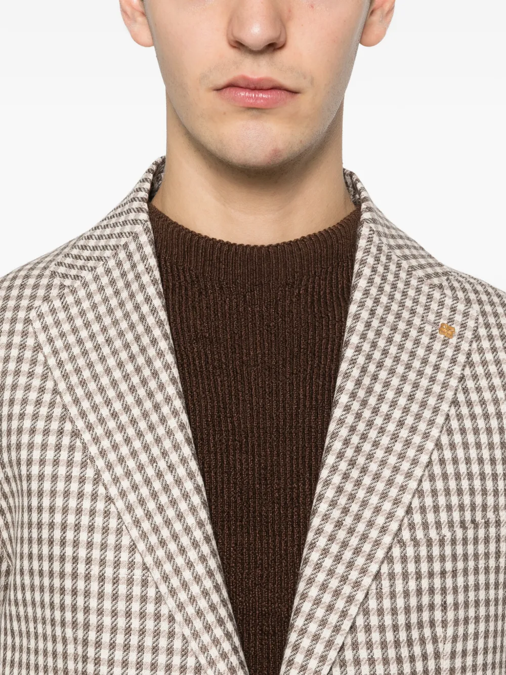gingham-pattern single-breasted blazer