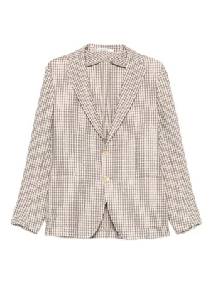 TAGLIATORE エルボーパッチコットンリネンチェックジャケット 48 Tagliatore チェック ジャケット | ニュートラル | FARFETCH JP