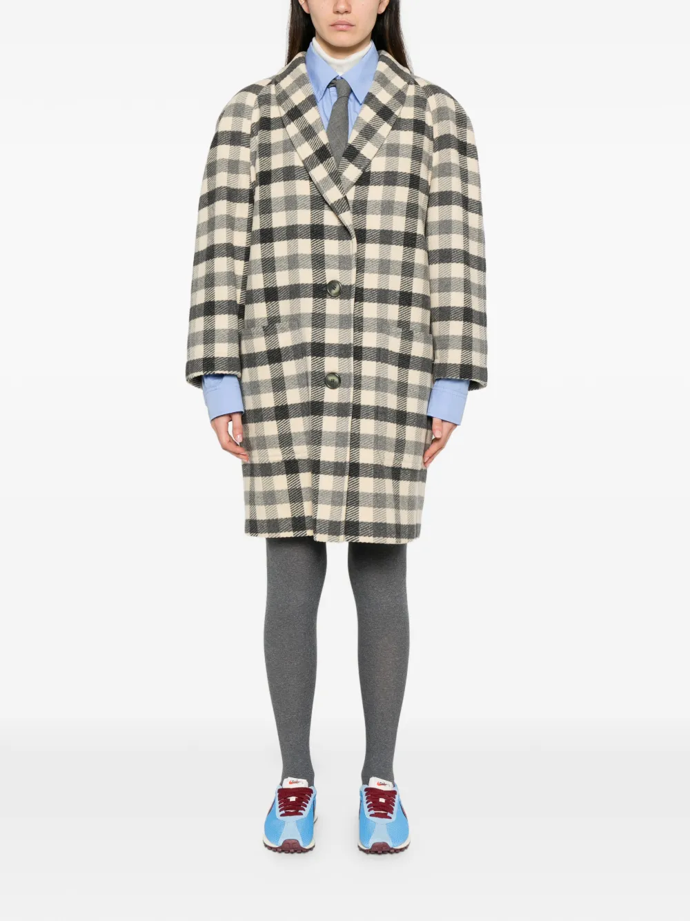 1980s Check-Pattern Buttoned Coat