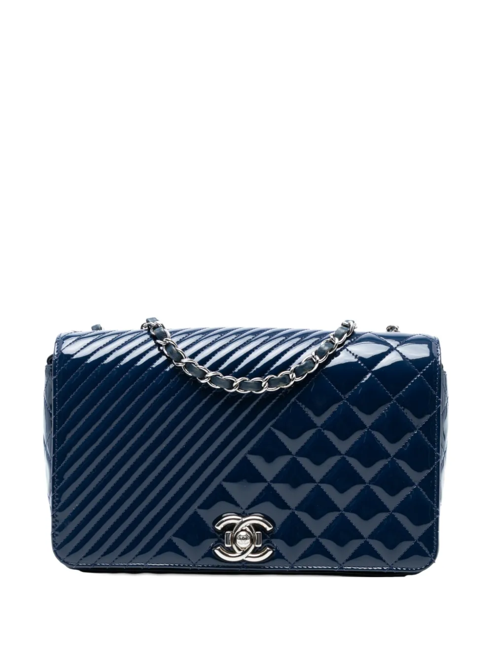 Pre-owned Chanel 2016-2017 Medium Patent Coco Boy Flap Shoulder Bag In Blue
