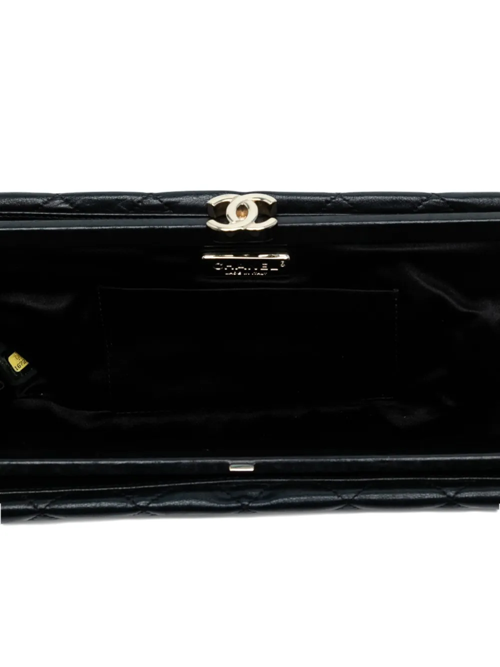 Pre-owned Chanel 2012 Cc Quilted Lambskin Pleated Frame Clutch Bag In Black