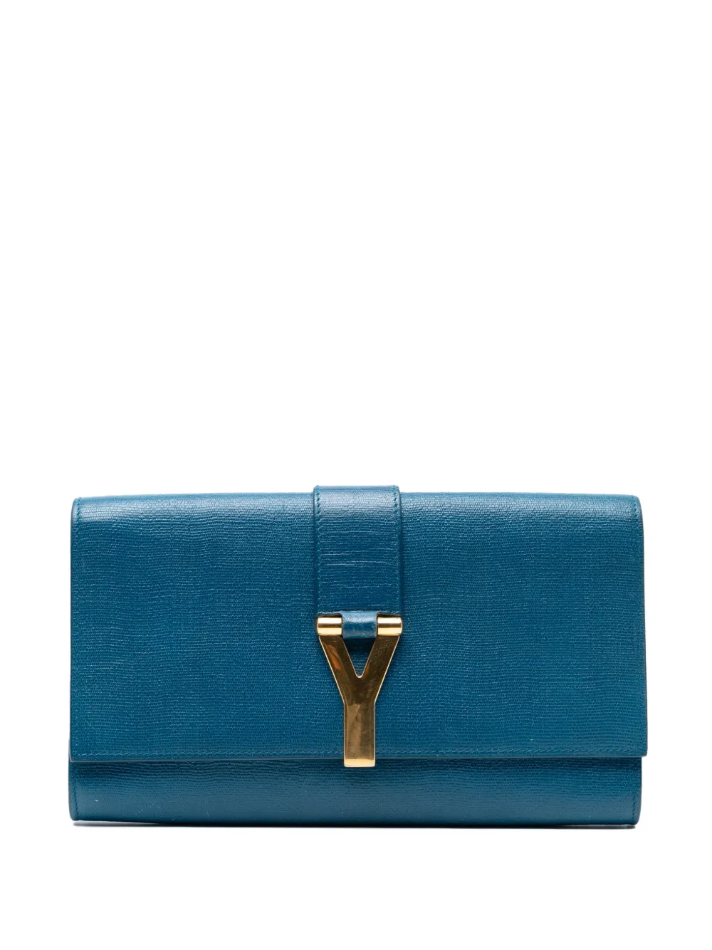 Pre-owned Saint Laurent 2000-2012 Textured Leather Chyc Ligne Clutch Bag In Blue