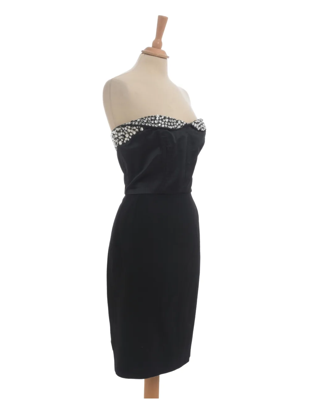 Pre-owned Vintage Rhinestone-embellishment Midi Dress In Black