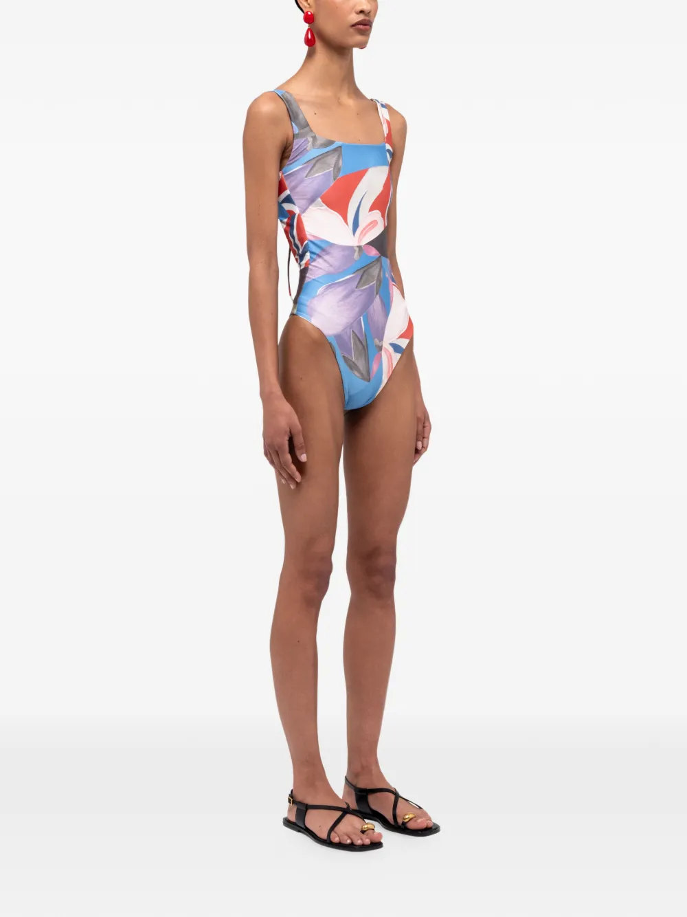 Donde Esteban Palenque Flores Square-neck Swimsuit In Blue