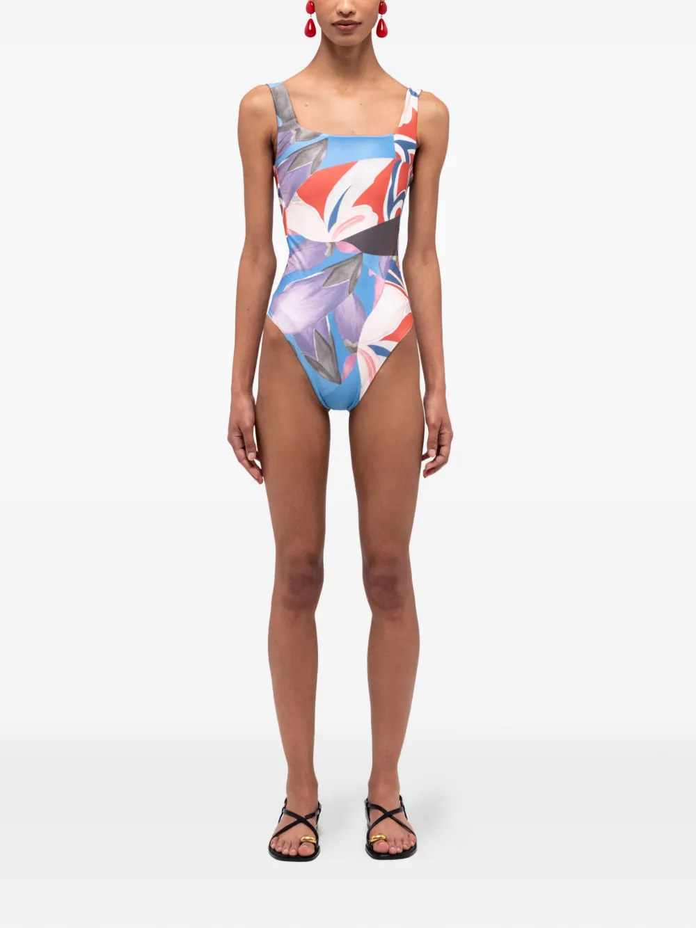 Donde Esteban Palenque Flores Square-neck Swimsuit In Blue