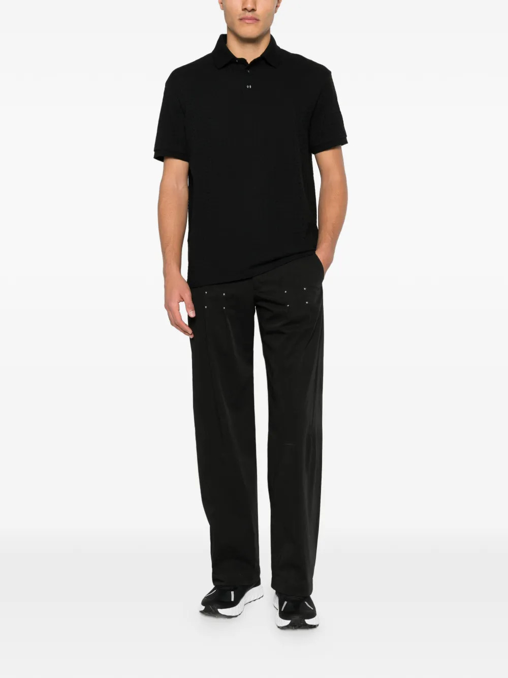 Emporio Armani logo-jacquard polo shirt - Zwart