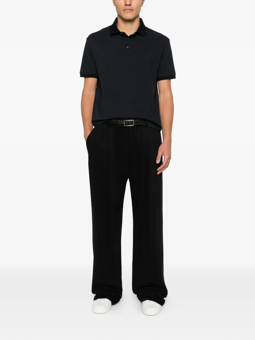 Emporio Armani textured polo shirt - Zwart