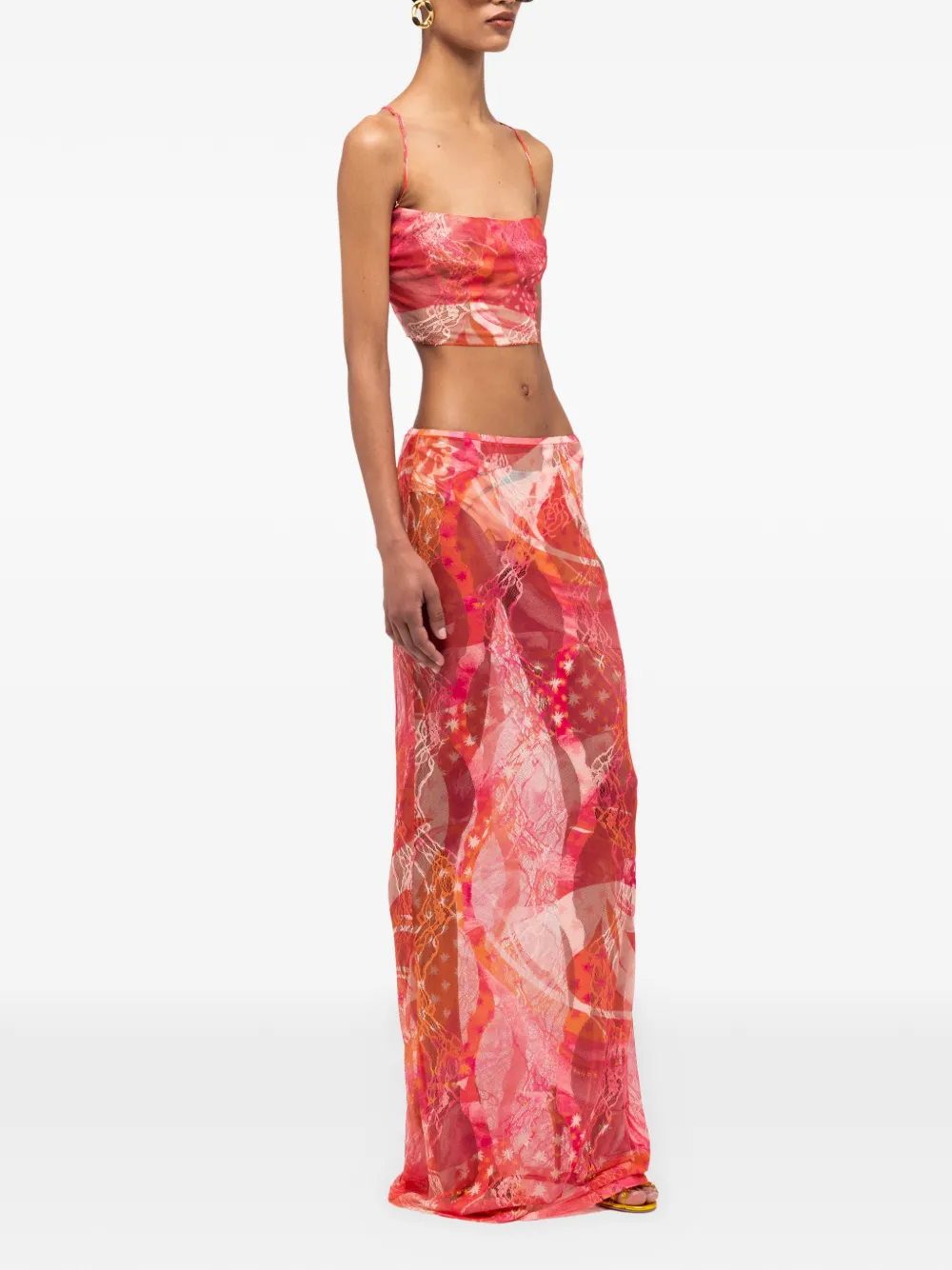 Donde Esteban Toronja Mesh Maxi Skirt In Multi