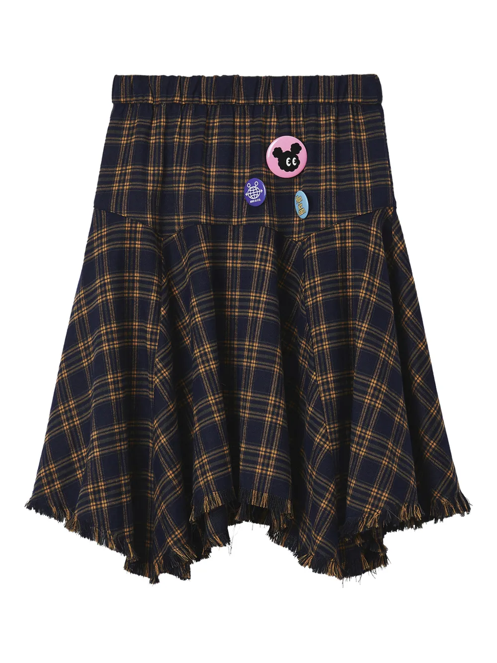 Mini Cream Frayed Plaid Mini Skirt In Blue