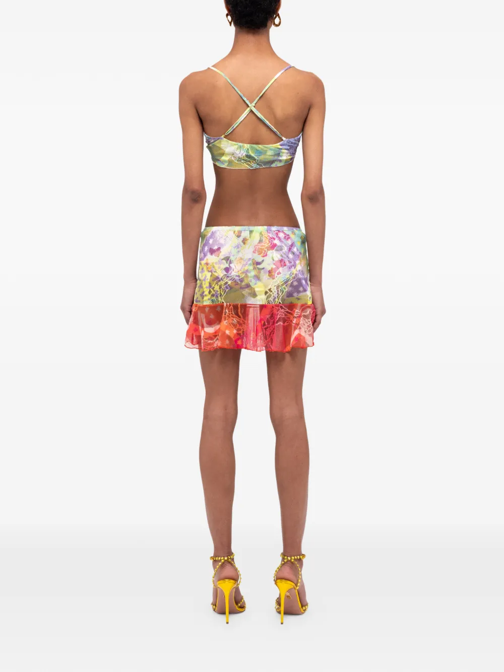 Donde Esteban Mini-rok met ruches en mesh Geel