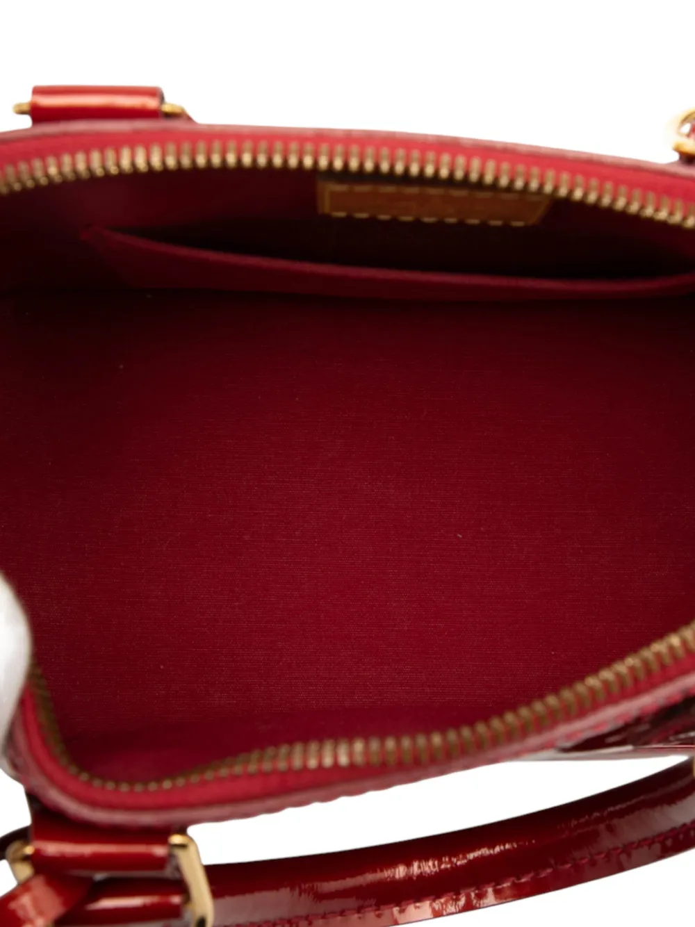 Pre-owned Louis Vuitton 2012 Monogram Vernis Alma Bb Satchel In Red