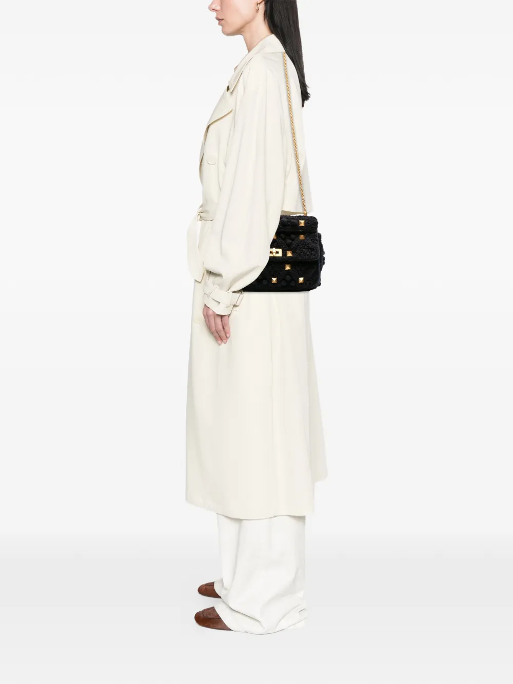 VALENTINO GARAVANI Pre-owned 2021-2025 Large Knit Roman Stud Satchel In Blue