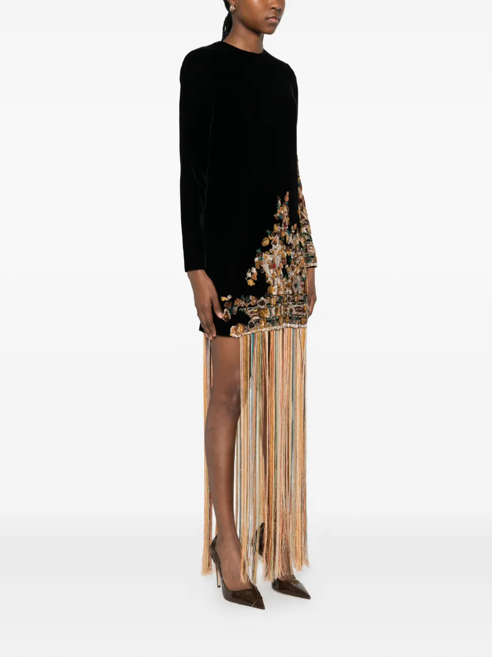 Embroidered Fringed Dress