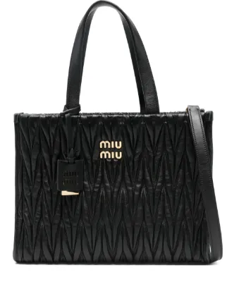 miu miu トートバッグ ブラック ナイロン Miu Miu Pre-Owned レザー トートバッグ | ブラック | FARFETCH JP
