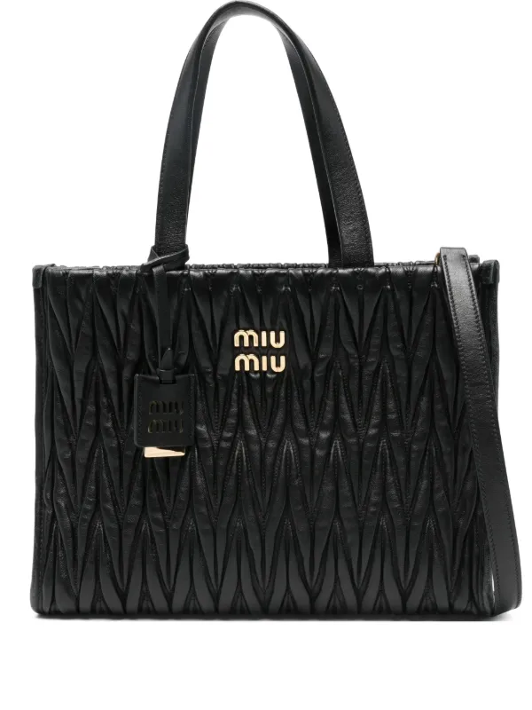 MIU MIU ブラックレザートートバッグ Miu Miu Pre-Owned レザー トートバッグ | ブラック | FARFETCH JP