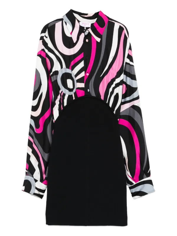 pucci long sleeve mini dress Pucci Turtleneck Long-sleeve Printed Mini Dress In Black
