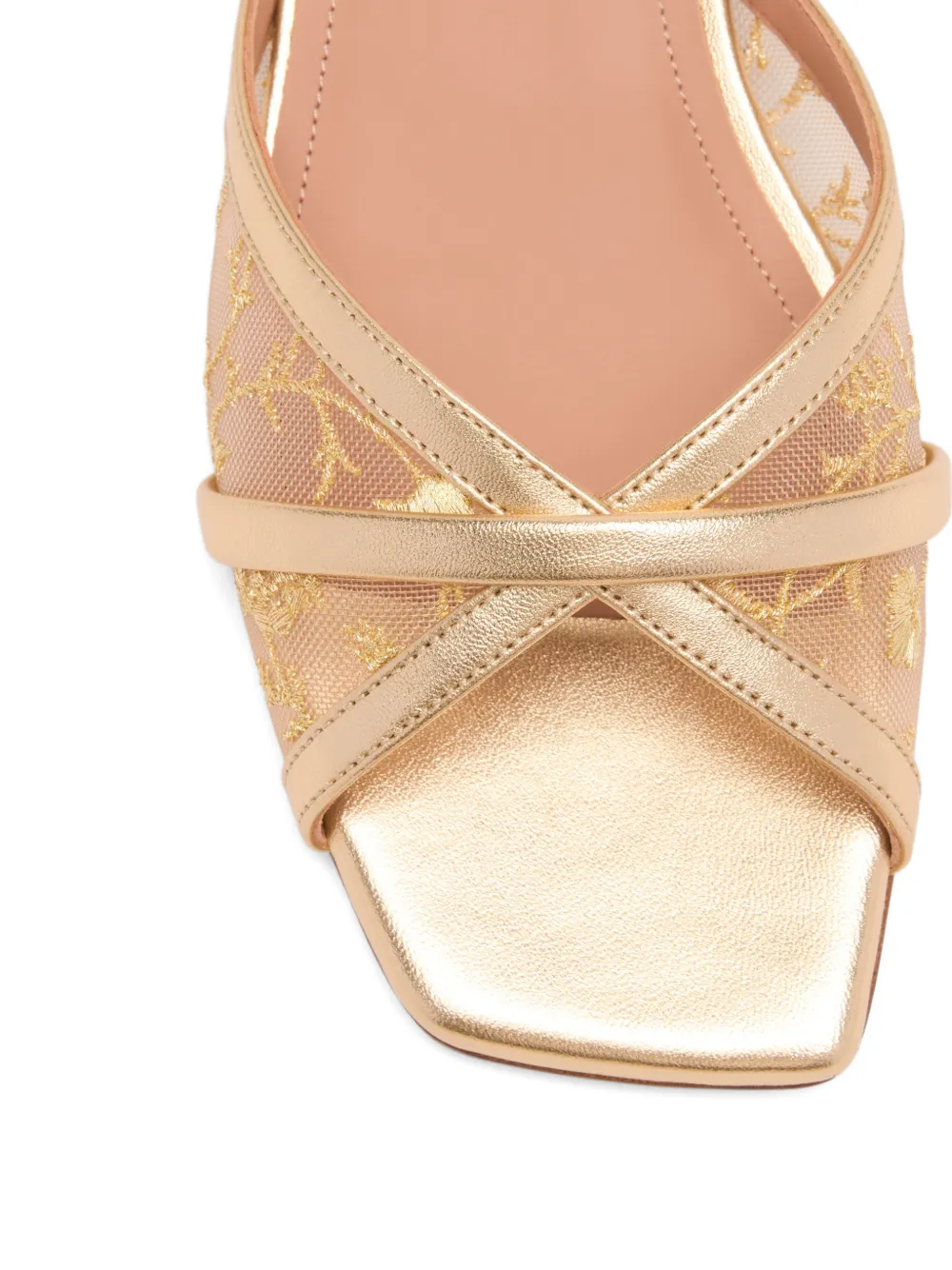 Malone Souliers Perla gold flower-embroidered flat sandals Goud
