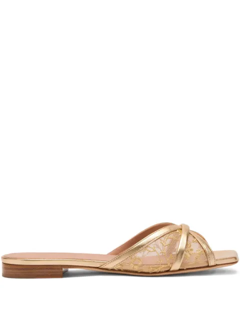 Malone Souliers Perla gold flower-embroidered flat sandals