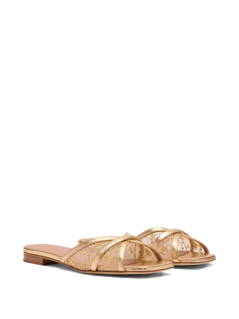 Malone Souliers Perla gold flower-embroidered flat sandals Goud