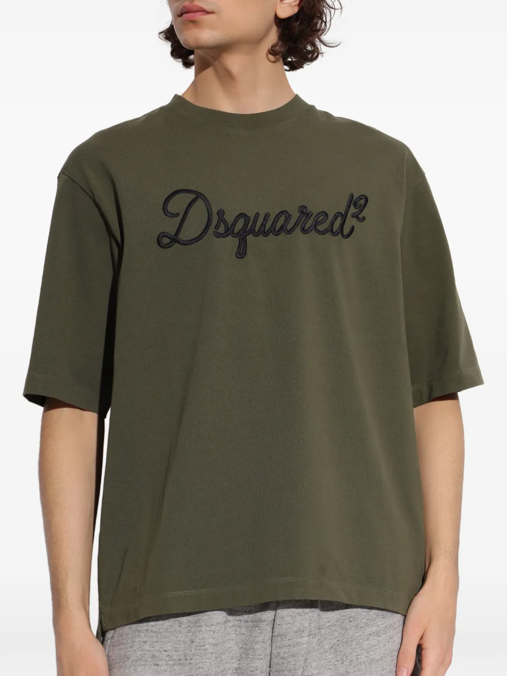 DSQUARED2 Ruimvallend T-shirt met geborduurd logo Groen