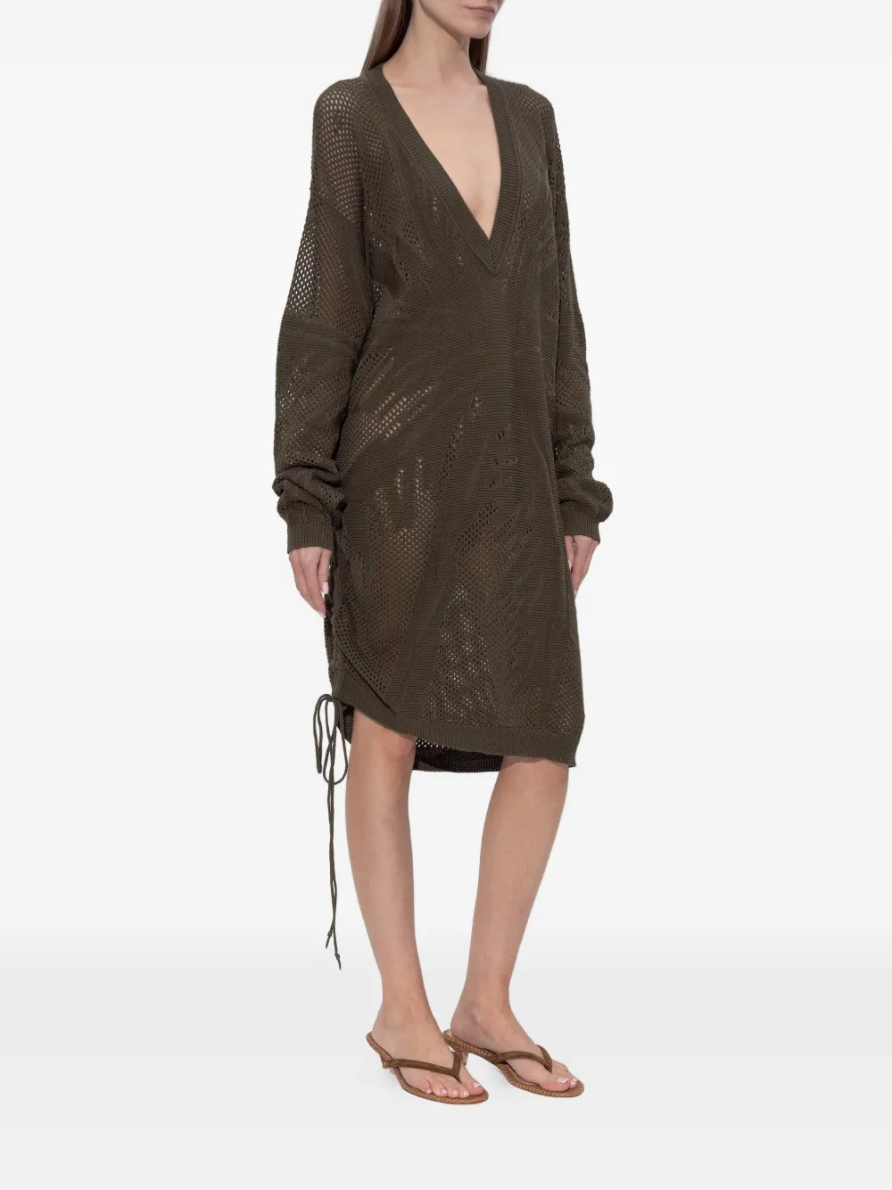  Dsquared2 V-neck Drawstring Midi Dress - Green 