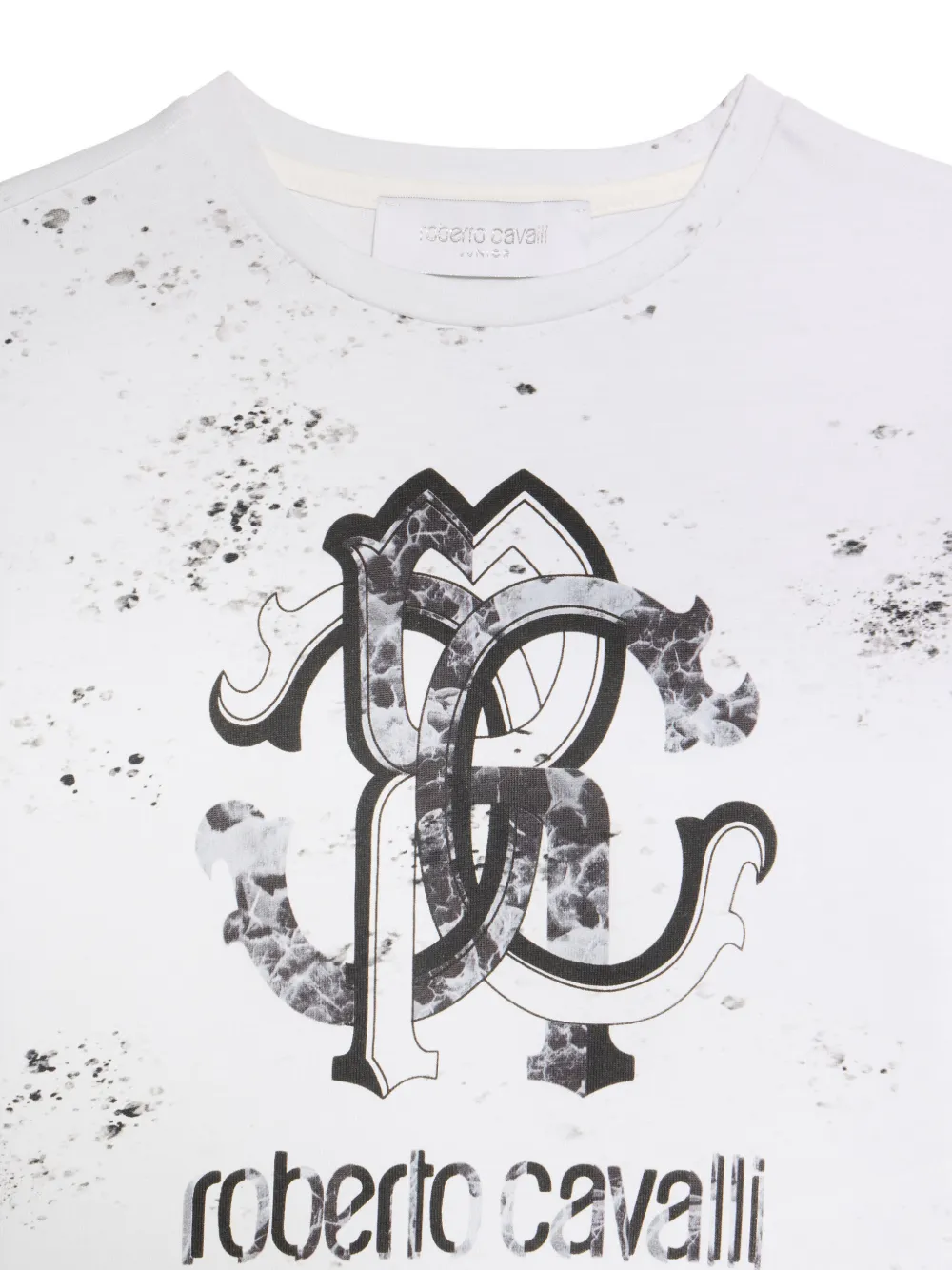  Roberto Cavalli Junior Marbled-monogram T-shirt - White 