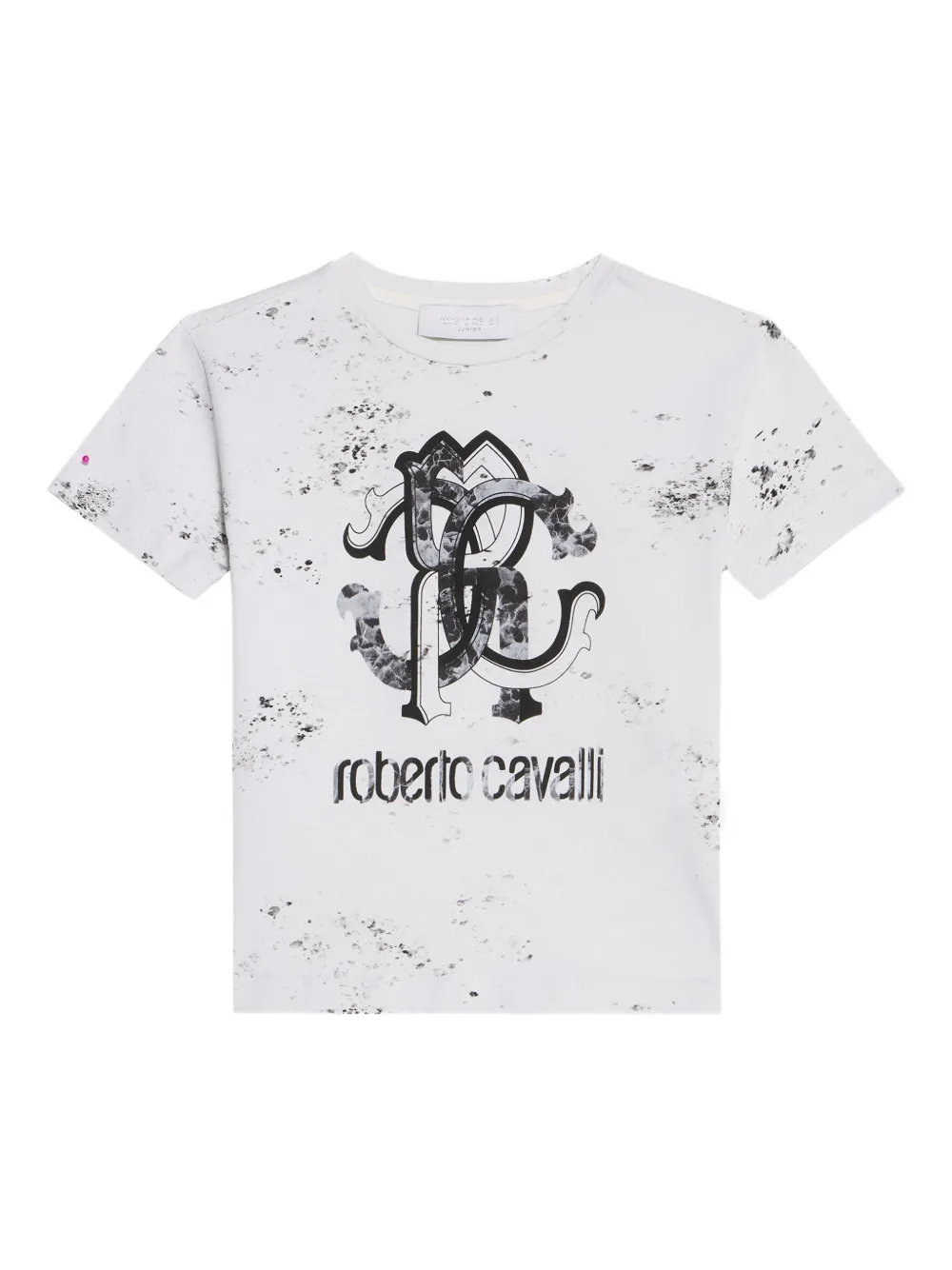 Roberto Cavalli Junior marbled-monogram T-shirt - Bianco