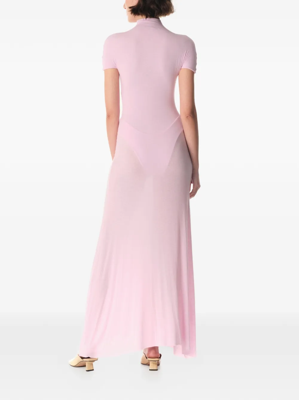 MANURÍ Maxi-jurk met knopen en gedrapeerde hals Roze