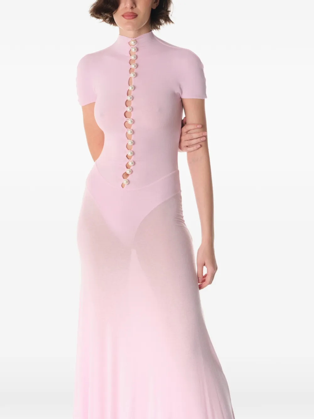 MANURÍ Maxi-jurk met knopen en gedrapeerde hals Roze