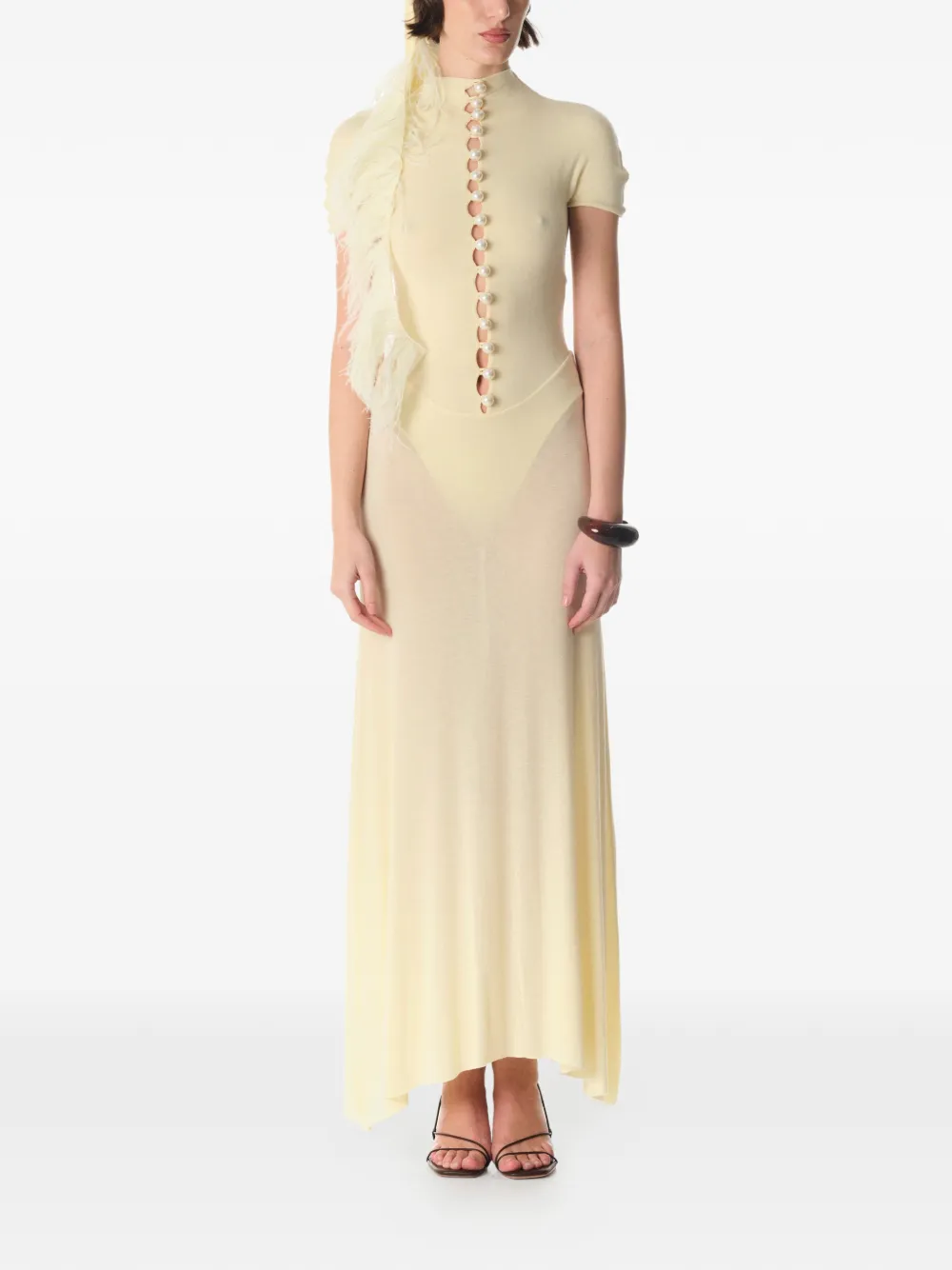 MANURÍ Maxi-jurk met col - Beige